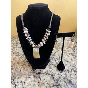 Boho Mother of Pearl Shell Necklace & Earrings Set Natural Beach Jewelry Gift